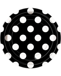 8 Assiettes noires à pois blancs