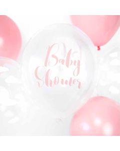 x6 Ballon Baby Shower transparent écriture rose 30 cm