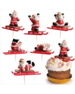 Décoration gâteau Père Noël avec traîneau sur pique - 6.5 cm