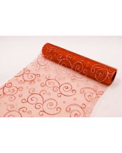 Chemin de table en organza de couleur fushia avec arabesques paillettes