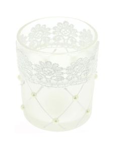 Photophore en verre dentelle avPhotophore en verre dentelle avec perle à prix discount 
